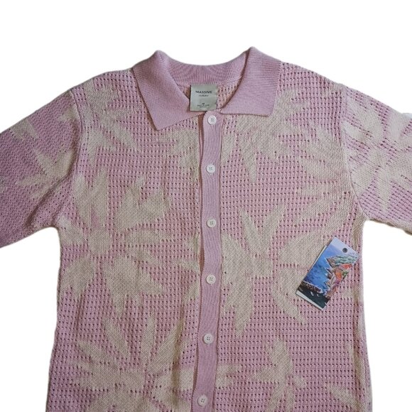 Massive Luxury Mens Button Down Shirt Size M Pink Knit Crochet NYC - Picture 1 of 6